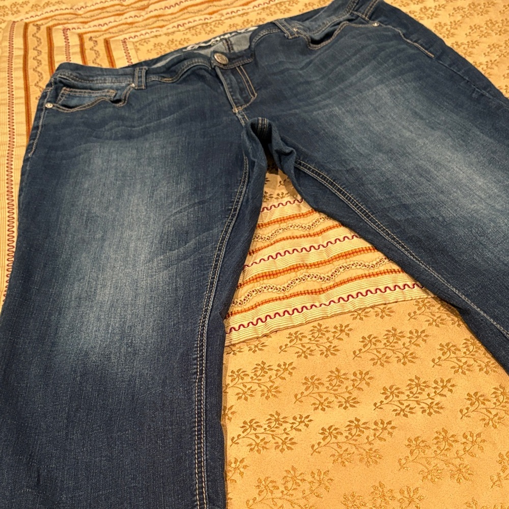 Seven7 Lux Dark Blue Cropped Women's Jeans, Cotton Blend, 18